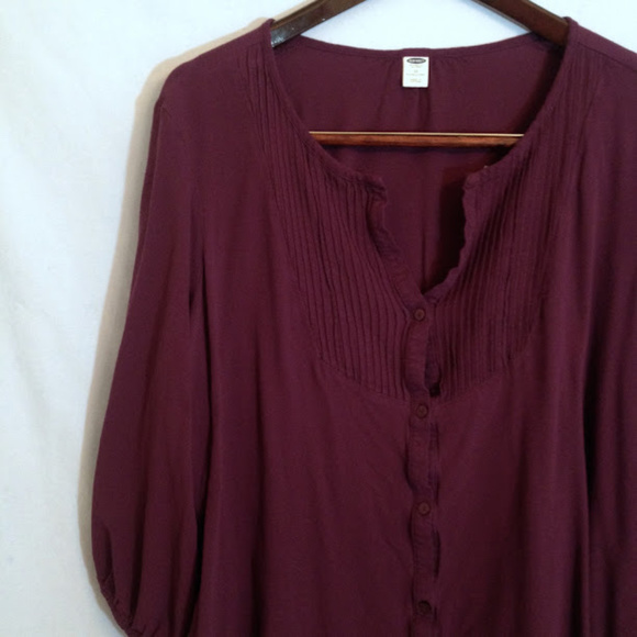 Old Navy Tops - Old Navy Deep Plum Pintuck Button Up Blouse